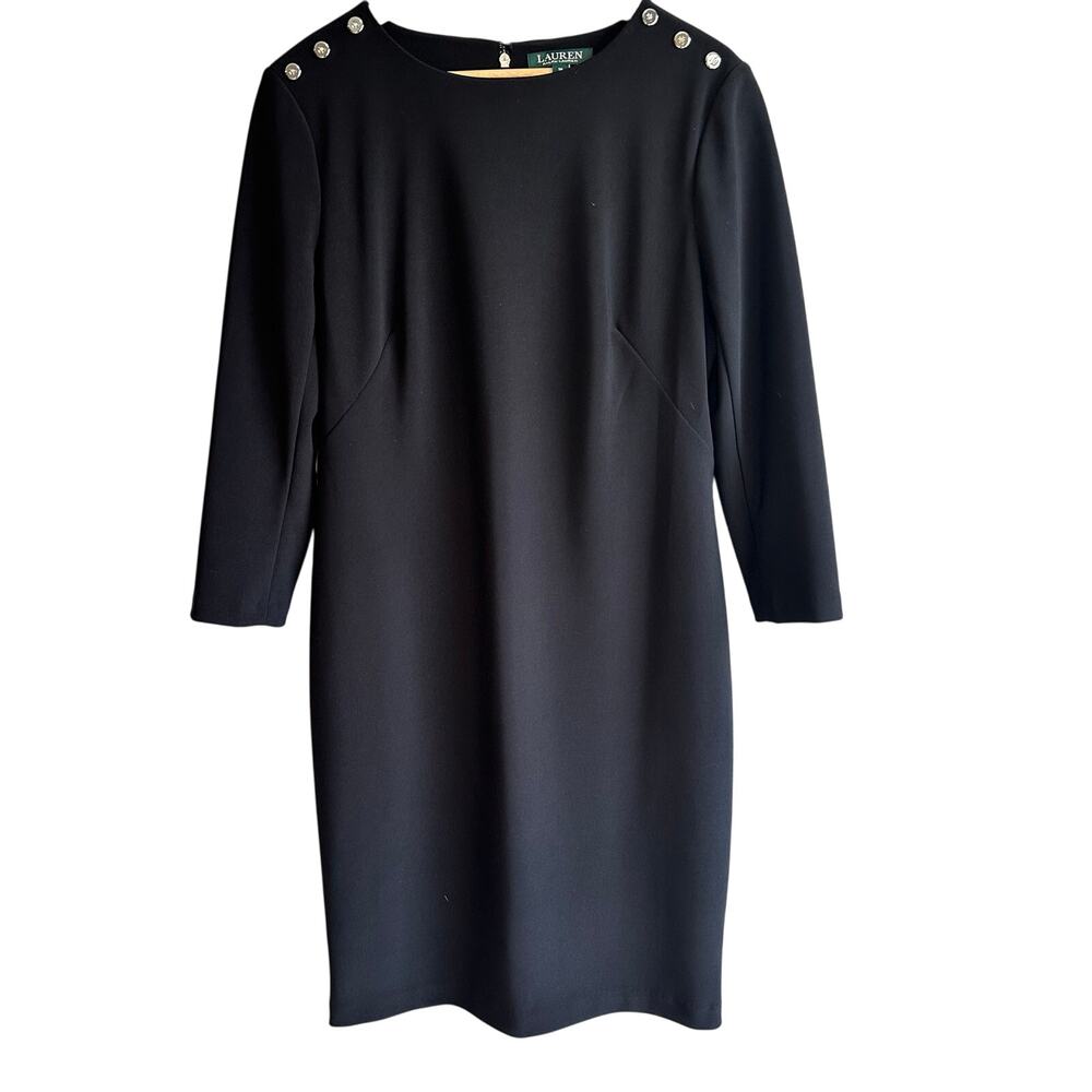 Lauren Ralph Lauren Shoulder Button Black Sheath Dress 14